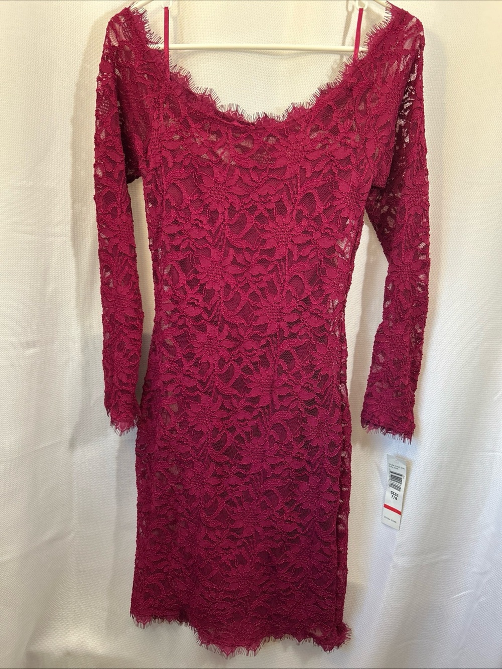 Vintage Y2K Jump Magenta Lace Long-Sleeve Off Shoulder Bodycon Dress NWT